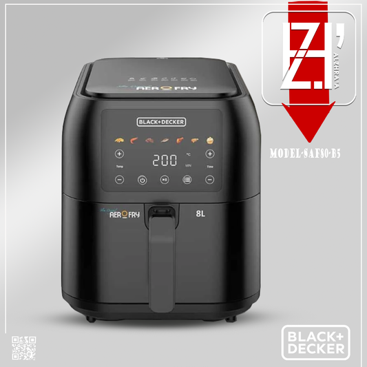 قلاية بدون زيت بلاك انديكر 8لتر موديلSAF80-B5